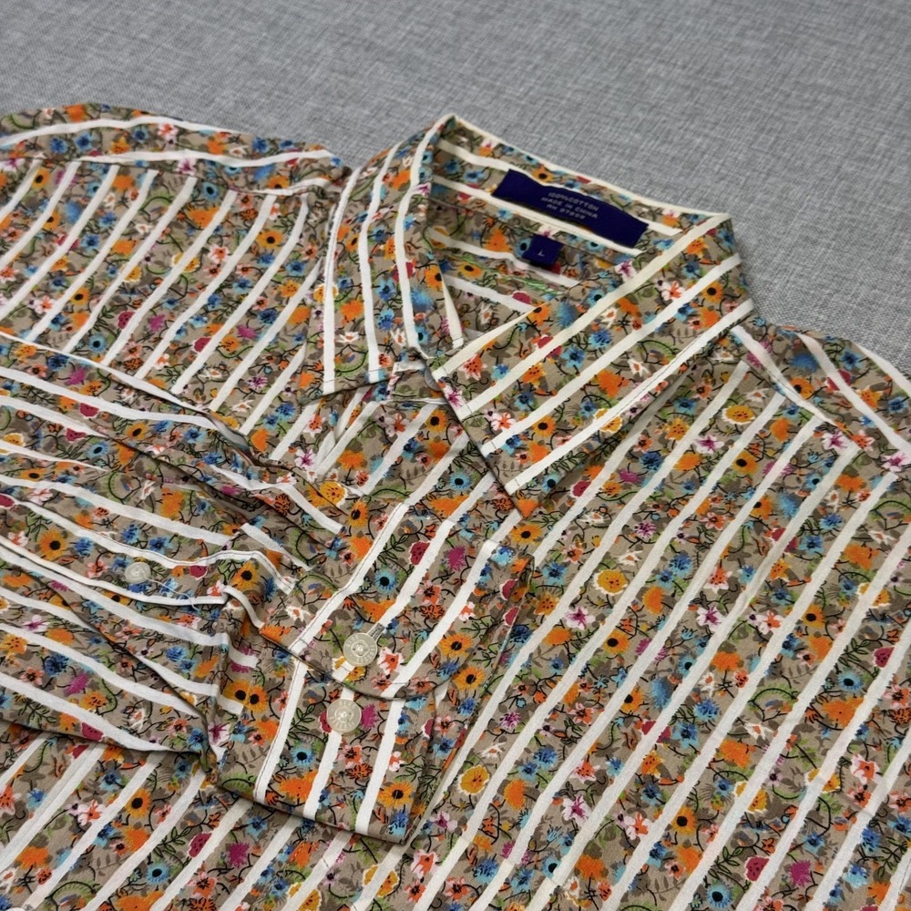 Alan Flusser Floral Button-Up Shirt Mens Large Multicolor Long Sleeve Cotton